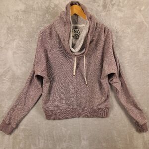 Aritzia TNA Women's Cowl‎ Neck Hooded Sweatshirt in Heathered Maroon Size L